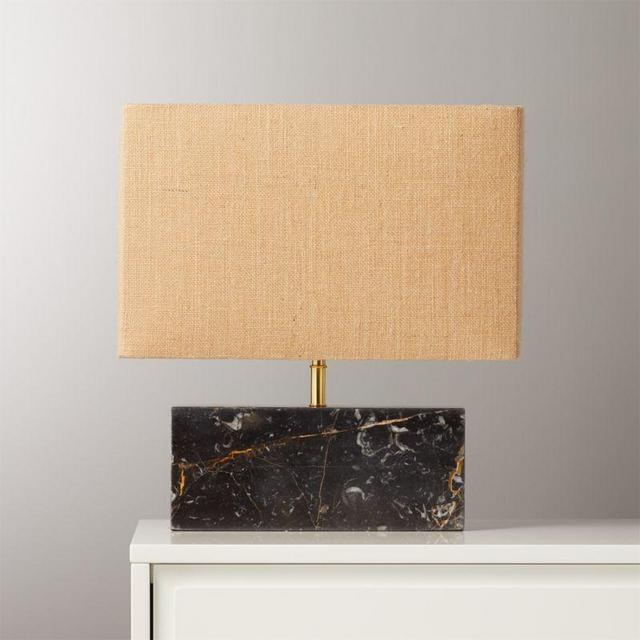 Floral Marble with Hemp Shade Rectangular Table Lamp