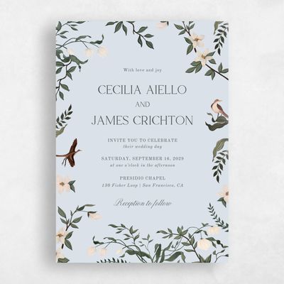 Blue Whisper Wedding Invitation - Oiseau Portrait