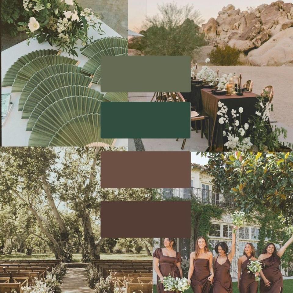 Color palate for the reception. Bridesmaids will be in chocolate brown and Groomsmen in forest green.