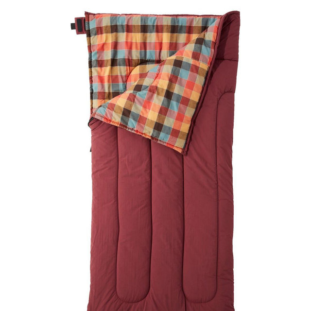 L.L.Bean Flannel Lined Camp Sleeping Bag, Burgundy/Sea Pine Apple Cinnamon, Long