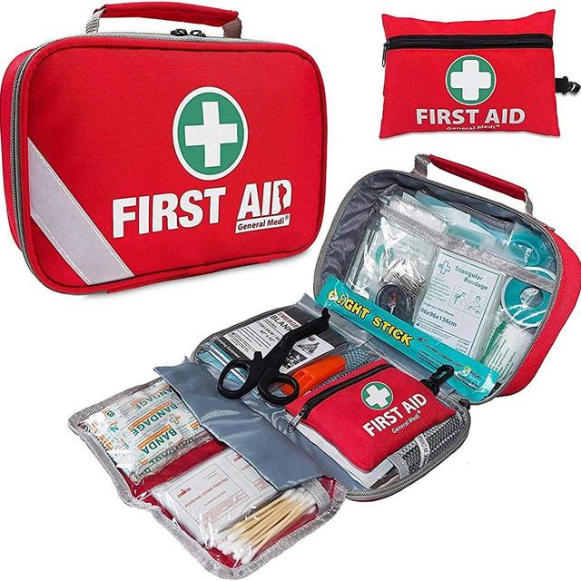 2-in-1 First Aid Kit (215 Piece) + Bonus 43 Piece Mini First Aid Kit -Includes Eyewash, Ice(Cold) Pack, Moleskin Pad and Emergency Blanket for Travel, Home, Office, Car, Workplace