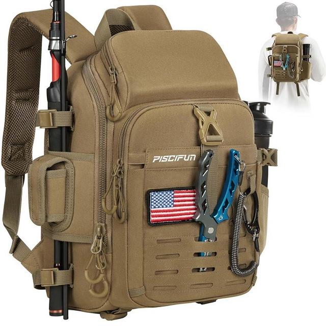 Piscifun Fishing Tackle Backpack with Rod & Gear Holder, Lightweight Fishing Tackle Storage Bag with Protective Rain Cover