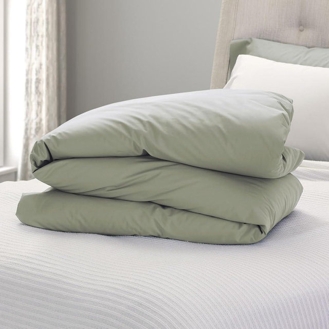 Cuddledown Signature Organic Percale Duvet Cover | 100% Organic Cotton | Premium Quality| Soft | Breathable | Button Closure | Queen| Moss