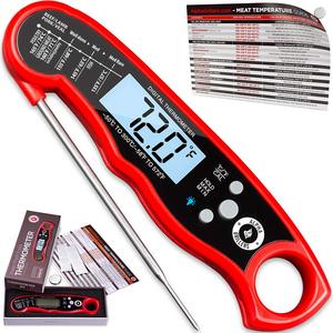 Alpha Grillers - Instant Read Meat Thermometer For Grill And Cooking. UPGRADED WITH BACKLIGHT AND WATERPROOF BODY. Best Ultra Fast Digital Kitchen Probe. Includes Internal BBQ Meat Temperature Guide