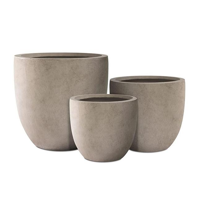 Kante 20'', 16.5'' & 13.3'' D Round Deathered Finish Concrete Modern Planters (Set of 3), Outdoor Indoor Decorative Plant Pots with Drainage Hole & Rubber Plug for Home & Garden, RC0152BCD-C80021-2