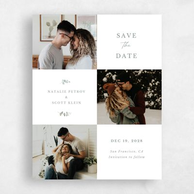 White Simple Wedding Save the Date - Verde Portrait