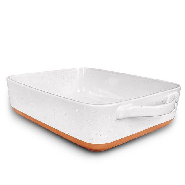 Mora Ceramic Baking Dish with Handles For Casserole, Lasagna, Gratin, Broiling, Roasting, and Baking. Large 13"x9" Pan, Extra Deep - Porcelain Serving Bakeware from Oven to Table. Freezer Safe - White