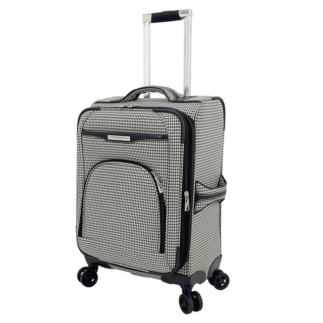 London Fog Oxford III Expandable Spinner, Black-White, Carry-On 20-Inch