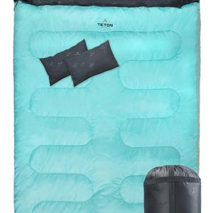 Teton Sports Cascade Double Sleeping Bag; Queen Size Sleeping Bag for Backpacking, Camping, Hiking, and Travel; with 2 Pillows; Lightweight Mammoth Double Bag; Teal; Compression Sack Included