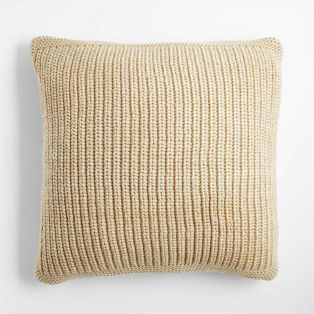 Ginger Beige Wool Blend 23''x23" Fisherman Knit Throw Pillow with Down-Alternative Insert