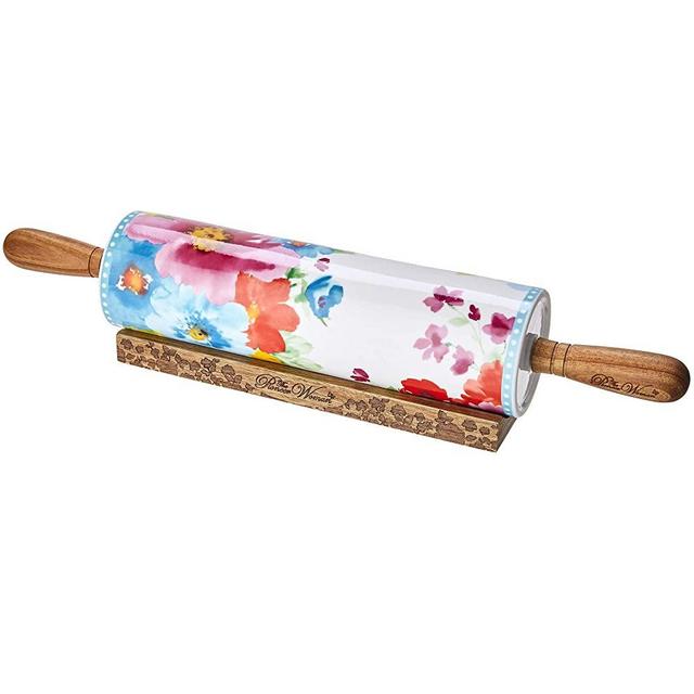 The Pioneer Woman Ceramic Rolling Pin with Acacia Wood Base
