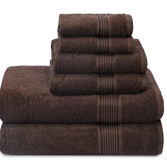 Elvana Home Ultra Soft 6 Pack Cotton Towel Set, Contains 2 Bath Towels 28x55 inch, 2 Hand Towels 16x24 inch & 2 Wash Coths 12x12 inch, Ideal for Everyday use, Compact & Lightweight - Brown