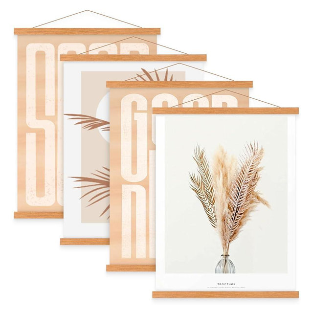 Benjia 4 Pack 16x20 16x24 16x22 Poster Frame, Magnetic Light Wood Frame Hanger for Photo Picutre Canvas Artwork Art Print Wall Hanging (4 Packs, 16", Teak Color)