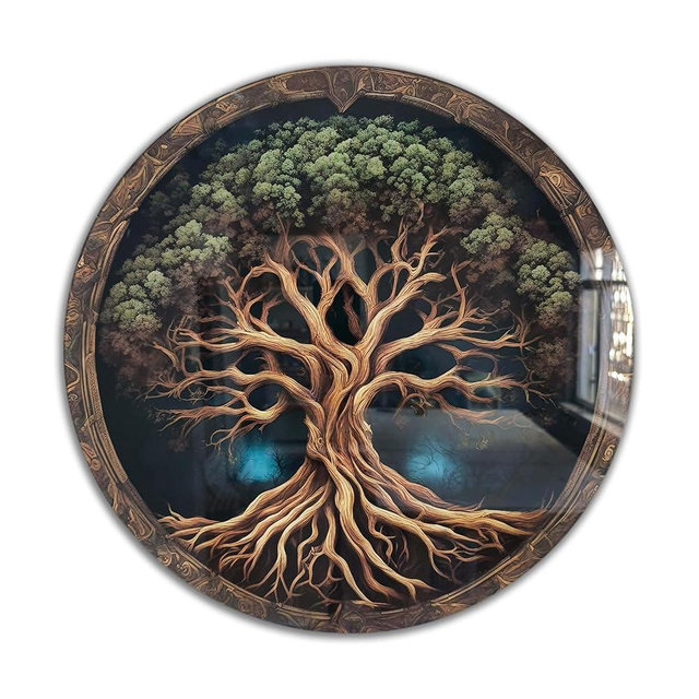 Venodeco Tree Of Life, Tempered Glass Wall Art,Abstract Wall Painting, Home Decor, Housewarming Gift, Wall Hangings, Round Wall Art, Wall Decor, Stained Glass Art