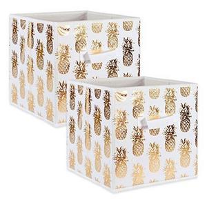 DII Fabric Storage Bins for Nursery, Offices, & Home Organization, Containers Are Made To Fit Standard Cube Organizers (13x13x13") Pineapple Gold - Set of 2