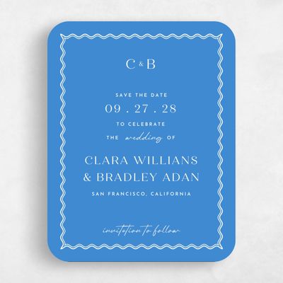 Blue Rounded Wedding Save the Date - Petra Portrait