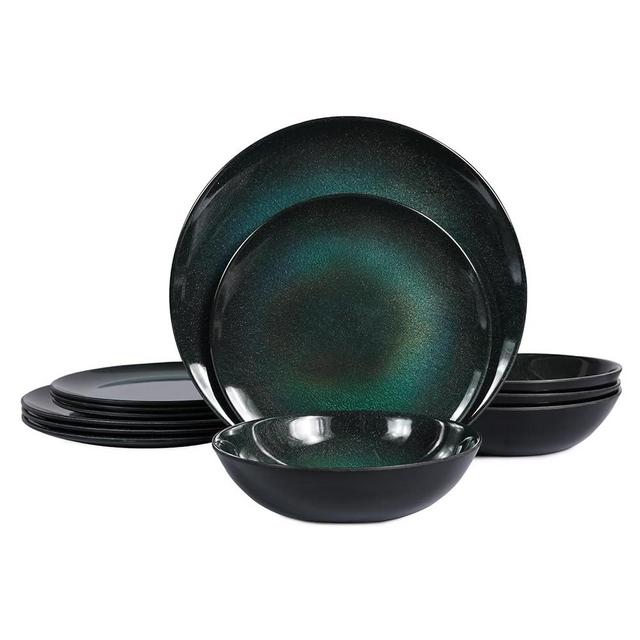 Yummost Melamine Dinnerware Set, 12pcs Plates and Bowls Set, Green Dinner Dishes Set for Indoor and Outdoor, BPA-Free, Dishwasher Safe, Green