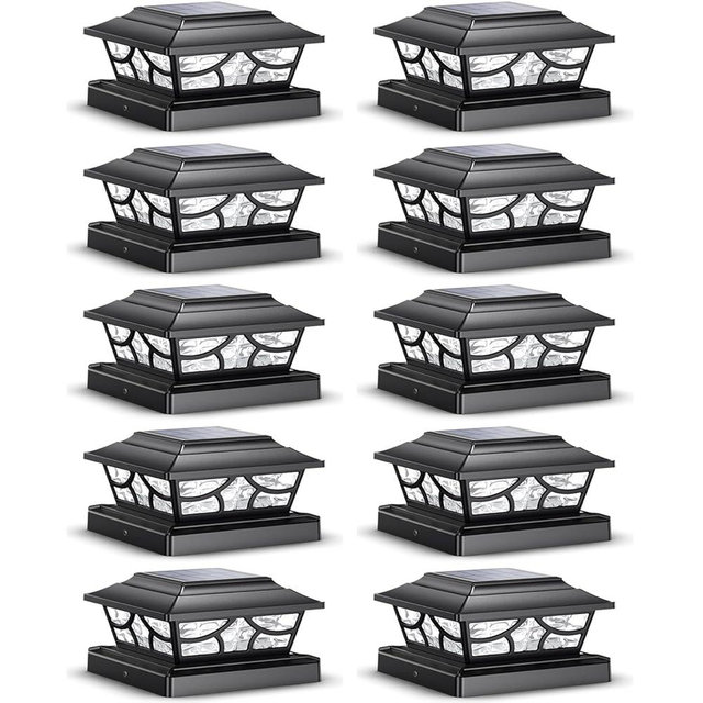 SIEDiNLAR Solar Post Lights Outdoor 4 Modes Fence Deck Post Cap Light for 4x4 5x5 6x6 Vinyl Wooden Posts Garden Patio Decor, Warm White & Cool White Dynamic Lighting Black (10 Pack)
