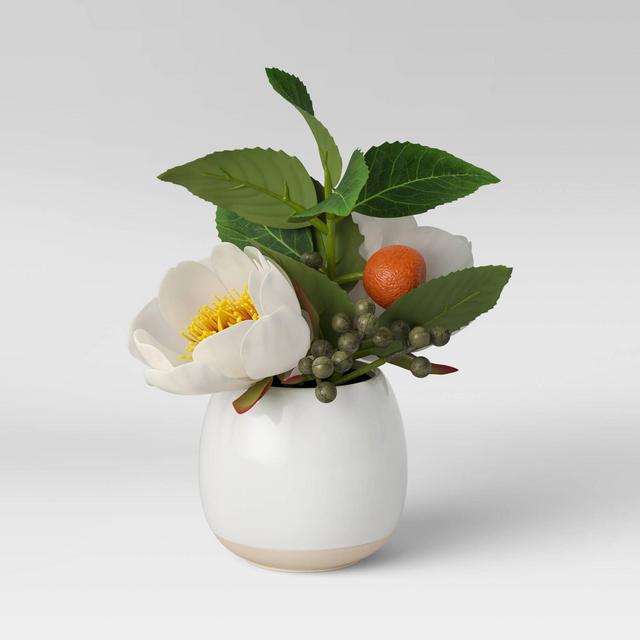 7" x 7" Artificial Citrus Floral Plant in Ceramic Pot White - Threshold™