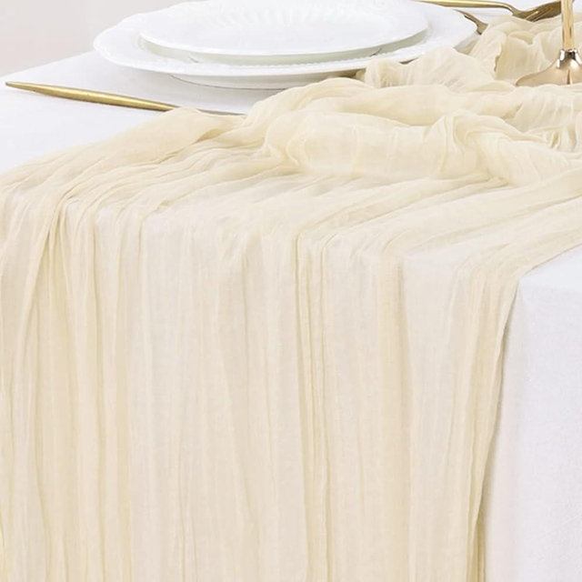 Socomi Cheesecloth Table Runner 10ft Gauze Boho Rustic Beige Cheese Cloth Table Runner for Baby Shower Decoration Wedding Easter Summer Decoration