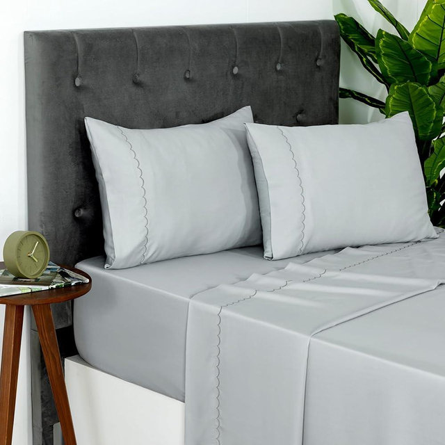 Dreamology Tencel Sheets Queen,100% Tencel Lyocell Sheet Set, Eucalyptus Sheets, Soft, Peached, Non Slip & Cooling Sheet for Hot Sleepers, Queen Sheet Set, 16" Deep Pocket - 4 Piece (Micro Chip)