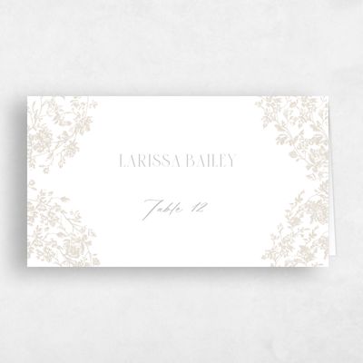 Classic Greige, White Wedding Place Card - Treviso