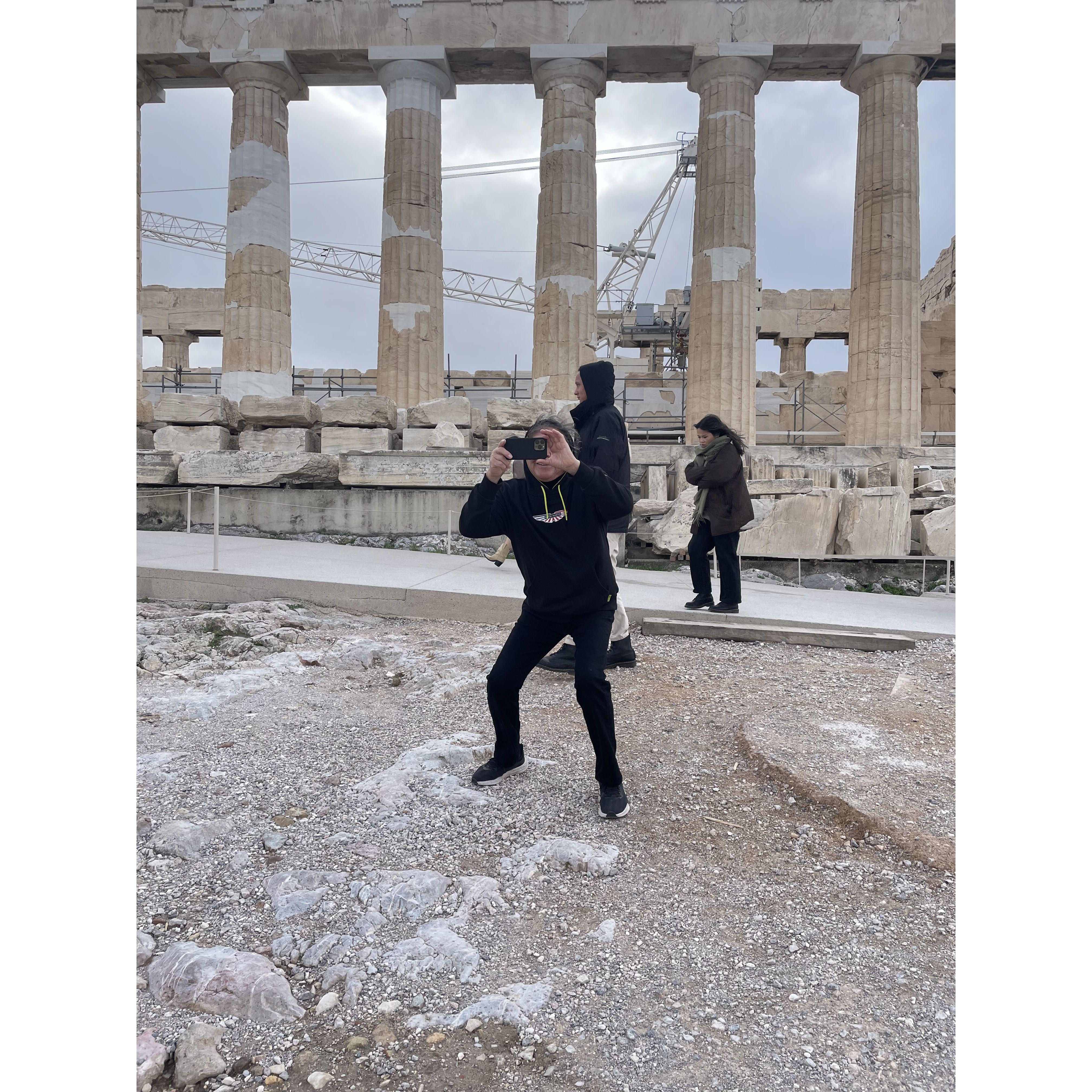 taking a picture of Mikie Bado taking a picture of us at the parthenon