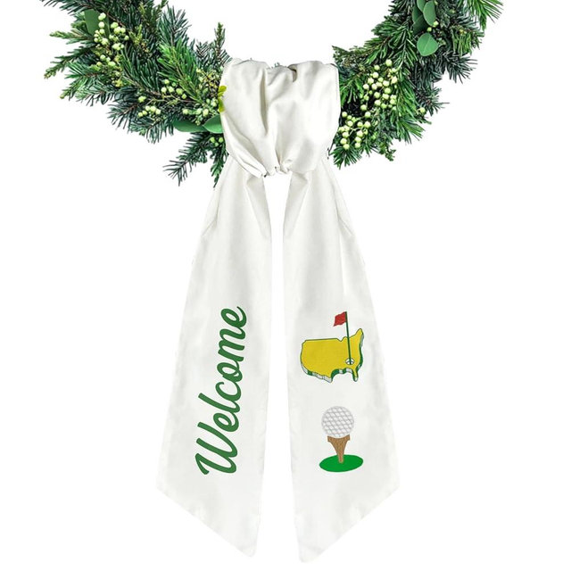 Ftuuo White Wreath Sash for Front Door Sport Golf Wreaths Satin Sash White Burlap Garland Ribbon Accessories for Wreath Yard Doorway Indoor Outdoor Bow Bridal Shower Home Decor,5.1 x 54.3