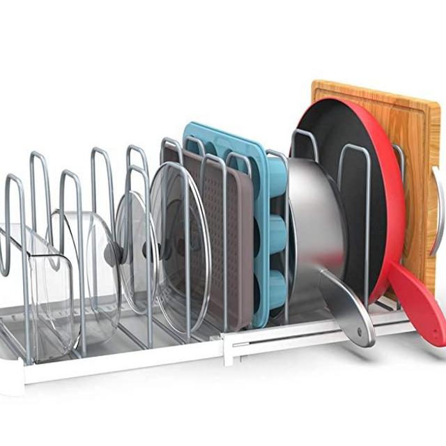 EVERIE Extendable Kitchen Organizer Holder for Pot Lids, Pots, Cutting Boards, Cake Molds, Mats, GS02SS