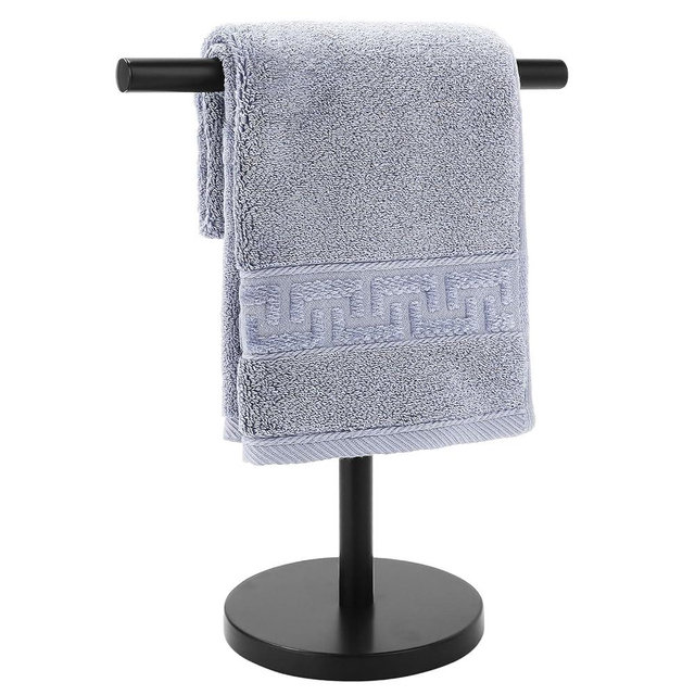 Zitalupy T-Shape Bath Hand Towel Holder Stand, Stainless Steel Free Standing Hand Towel Rack with Heavy Base, for Bathroom Kitchen & Countertop, Matte Black