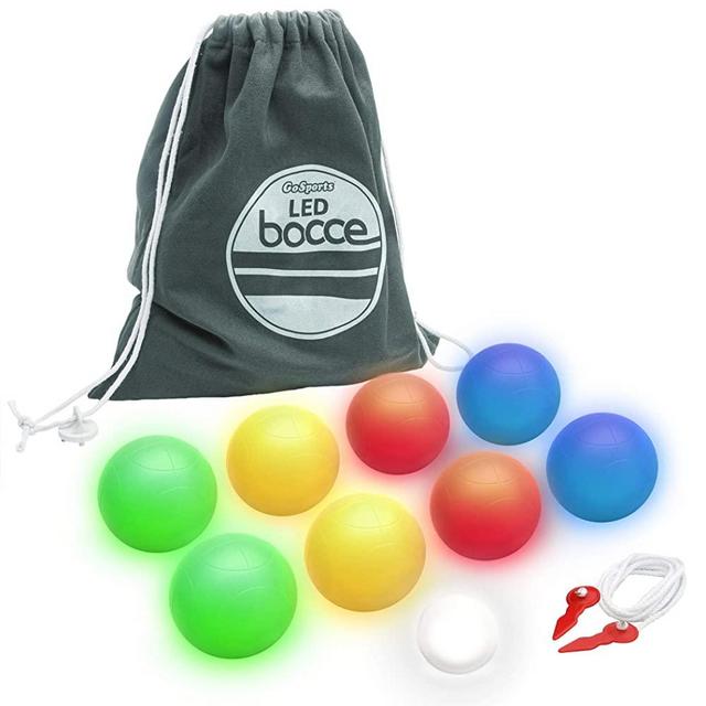 GoSports Backyard Bocce Sets with 8 Balls, Pallino, Case and Measuring Rope - Choose Between Classic Resin, Soft and Light Up LED Sets
