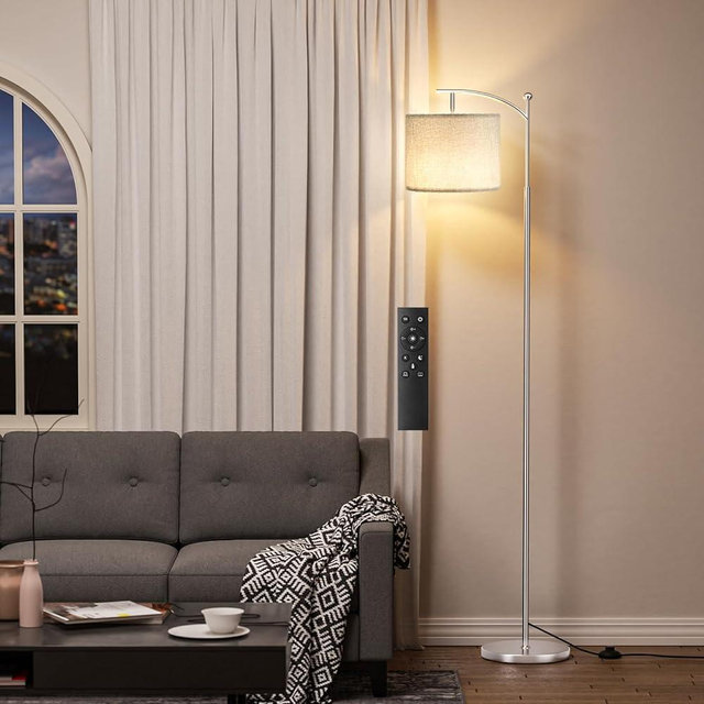 60" Floor Lamps with Remote Control & Bulb, Colors Temperature & Brightness Adjustable, Gray Shade & Silver Pole