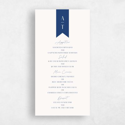 Light Navy, Blue Wedding Menu - Raven