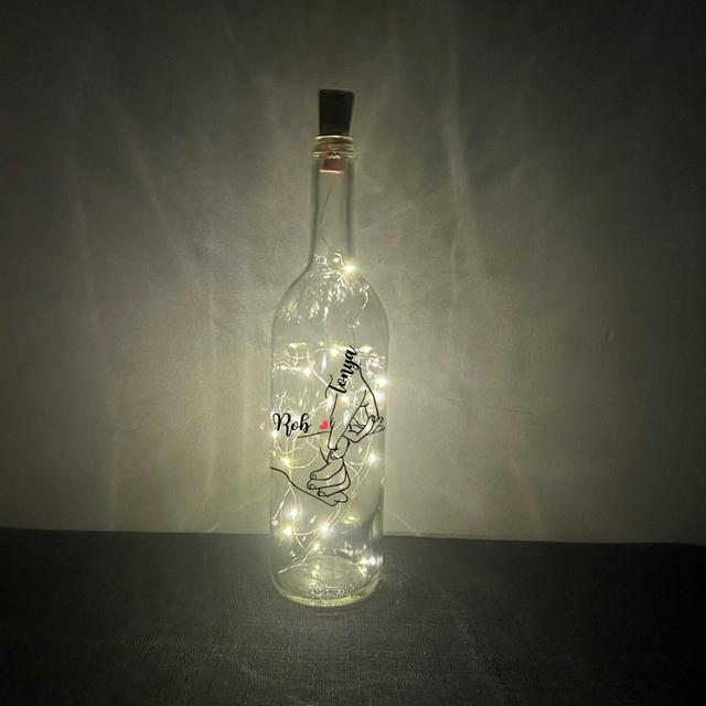 Couples Lighted Wine Bottle, Wine Gift, Personalized Gift, Gift For Her, Anniversary Gift, Wedding Gift, Wine Bottle Gift, Lighted Bottle