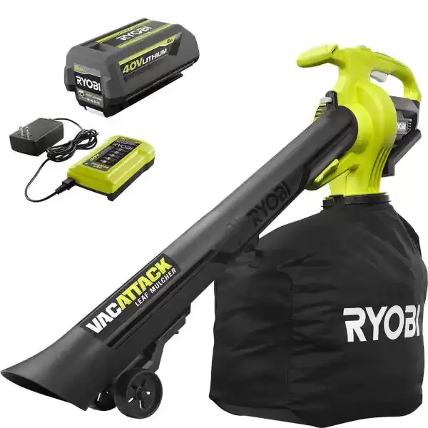 RYBOI 40V Vac Attack Cordless Leaf Vacuum/Mulcher with 5.0 Ah Battery and Charger