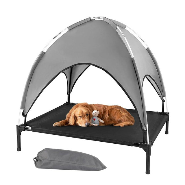 Elevated Outdoor Dog Bed with Canopy, Raised Dog Cot with Shade, Waterproof Dog Tent for Medium Large Dogs Portable Cooling Pet Bed with Breathable Mesh for Camping Beach, XL