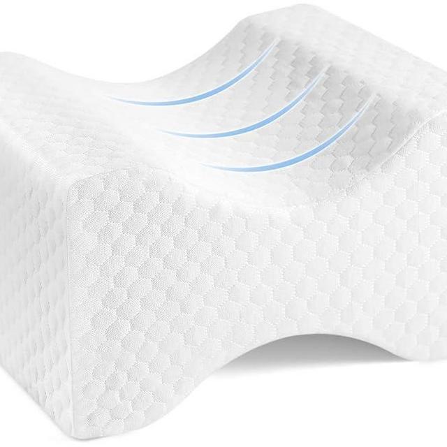 LESUMI Memory Foam Knee Pillow, Sleeping Leg Pillow, for Side Sleepers & Pregnant Women - for Spinal Alignment, Relief Sciatica, Knee, Back, Leg & Hip Pain, with Washable Cover & Travel Bag, White
