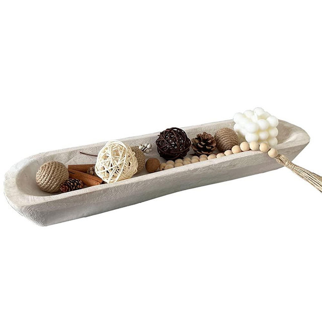 BEDAZE Wooden Dough Bowls Decorative，Rustic Bread Long Bowls Decor Wood Tray, Hand Carved For Table Centerpiece Decor, Home Decor(20 * 6 * 2 inch white)