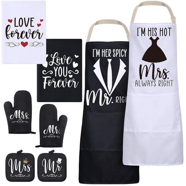 Xtinmee Mr and Mrs Aprons for Couples Gifts Anniversary Bridal Shower Gifts Towel Oven Mitt Pot Holder Wedding Kitchen Gifts