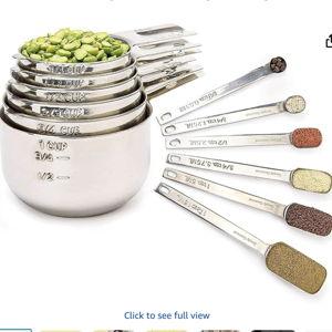 Simply Gourmet Measuring Cups and Spoons Set of 12 – 18/10 Stainless Steel Kitchen Gadgets – Stackable Design with Long Handle Spoons – Fits in Jars – Cooking & Baking Measuring Set for Dry & Liquid