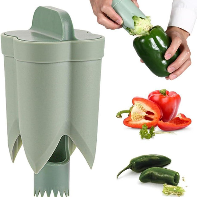 Pepper Seed Corer Remover 2025 Upgraded 2 in 1 Bell Pepper Cutter and Deseeder Tool for Quickly Removing Seeds and Cutting Vegetables Perfect Kitchen Gadget for Peppers and Fruits