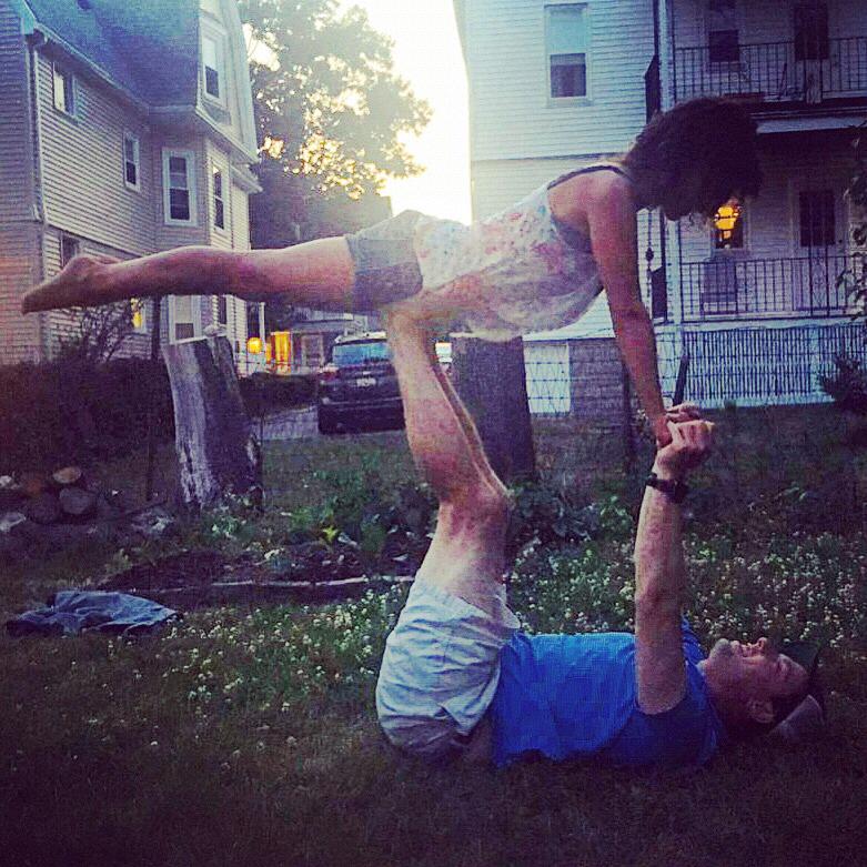 AcroYoga -- Shoshana came back from a retreat super excited to teach Andy and friends all the new AcroYoga skills she had learned. (inspired by her cousins, Casey & Jason Mazar-Kelly)