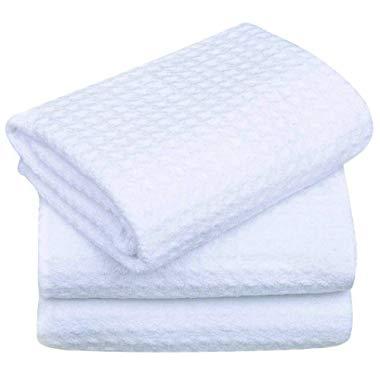 SINLAND Microfiber Dish Drying Towels Waffle Weave Kitchen Towels Absorbent Tea Towels 16 Inch X 24 Inch 3 Pack White