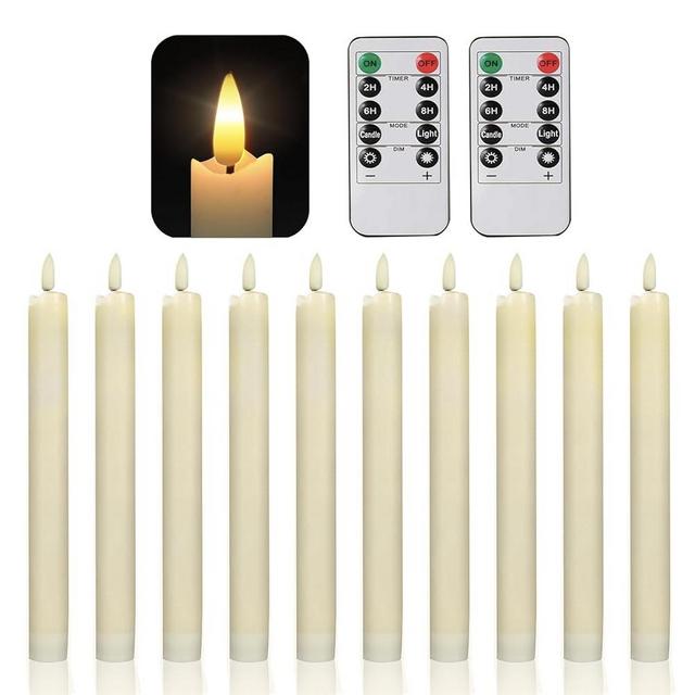 Baleid Flameless Taper Candles Pack of 10, Real Wax Battery Candles with Remote, Adjustable Brightness Led Flickering Flame, Fake Candles for Christmas Home Wedding Party Decor (Beige)