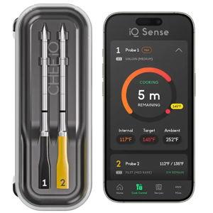 iQ Sense by CHEF iQ Smart Wireless Meat Thermometer, WiFi Unlimited Range, 5 Sensors, 2 Ultra-Thin Probes - 2025 Gen 3 - Dark Smoke