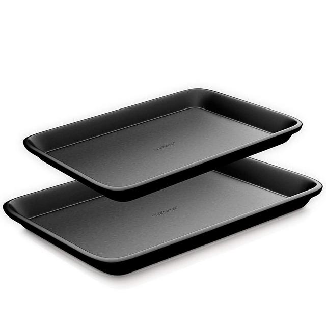 NutriChef Non-Stick Cookie Sheet Baking Pans - 2-Pc. Professional Quality Kitchen Cooking Non-Stick Bake Trays, Black, One size (NC2TRBL.5)