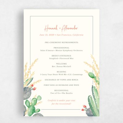 Beige Boho Wedding Program - Aurora