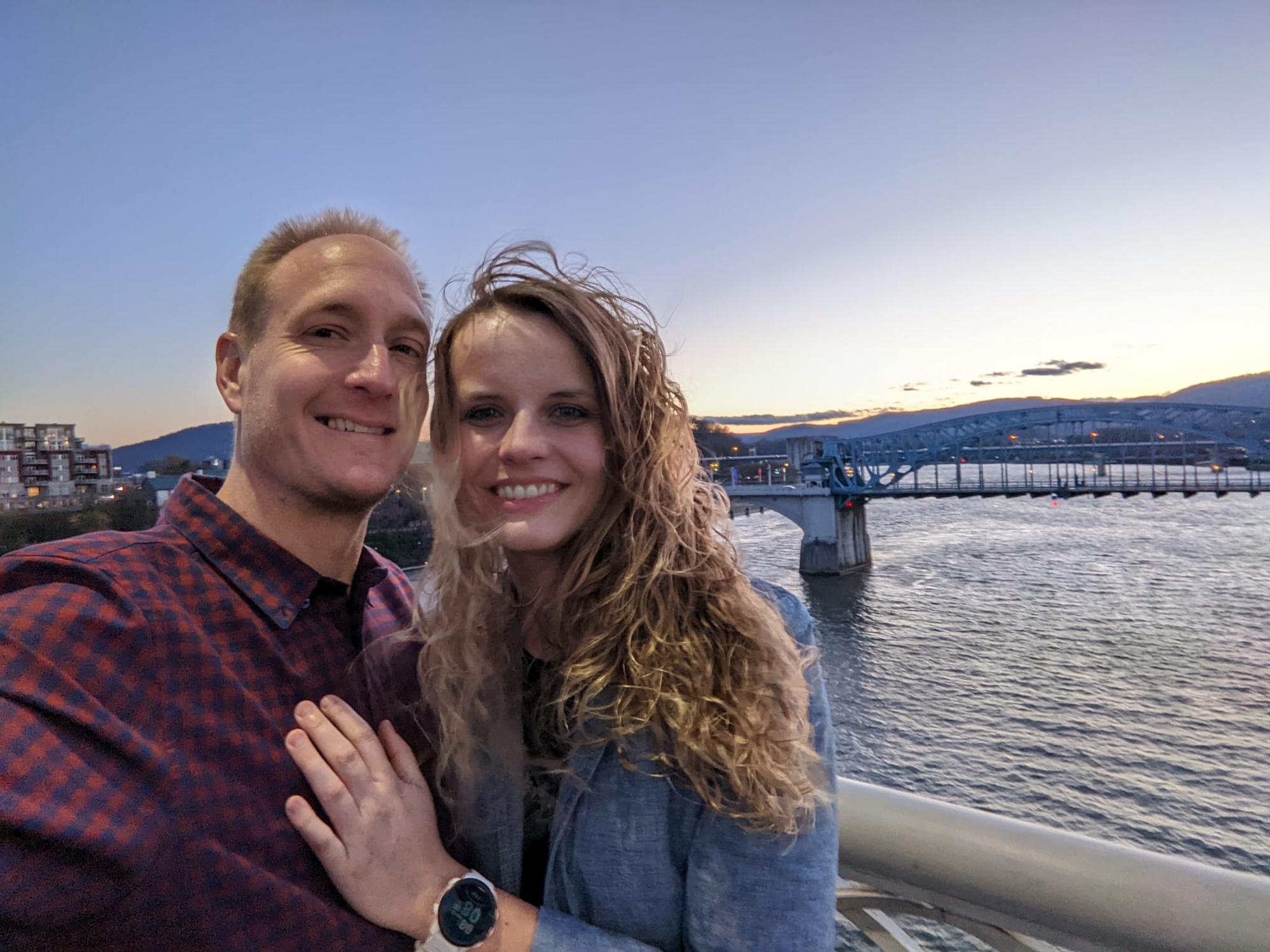 On one of our many dates together in Chattanooga, TN. We always loved going for walks on the Walnut Street Bridge.