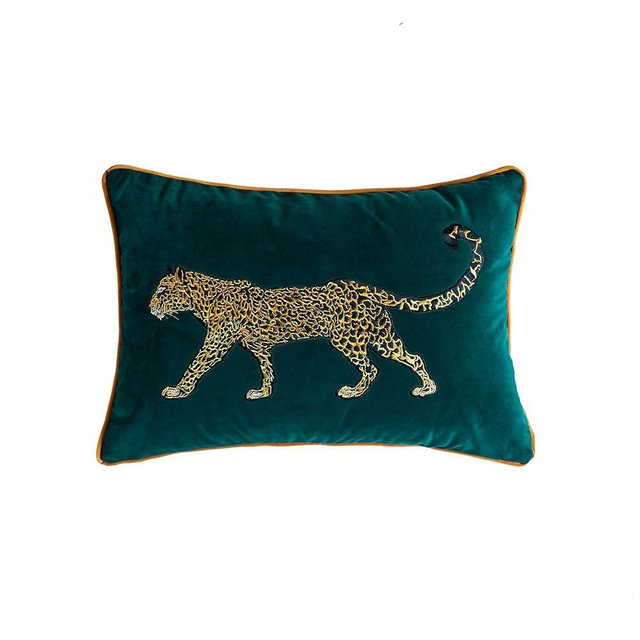 Luxury Embroidery Leopard Throw Pillowcase Gold Embroidered Velvet Cloth Cushion Cover Decorative Leopard Print Cheetah Pillows Case for Preppy Stuff Room 1PCS (14"x20"Color-1)