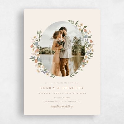 Beige Floral Wedding Invitation - Florentina Photo
